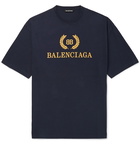 Balenciaga - Logo-Print Cotton-Jersey T-Shirt - Men - Navy