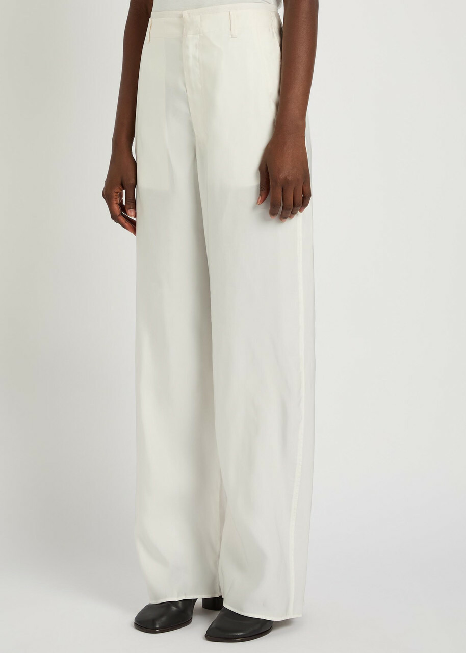 Lemaire Creased Satin Trousers Off White