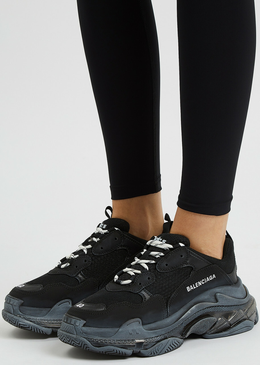 Balenciaga Triple S Black Panelled Sneakers, Sneakers, Black, Mesh