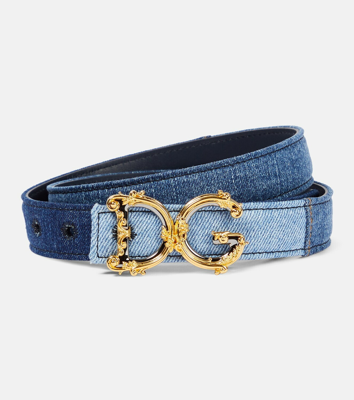 D&G Denim Blue and Cream Belt with Silver Accents Dolce&Gabbana DG Baroque Denim Belt | Saks Fifth Avenue main image 2