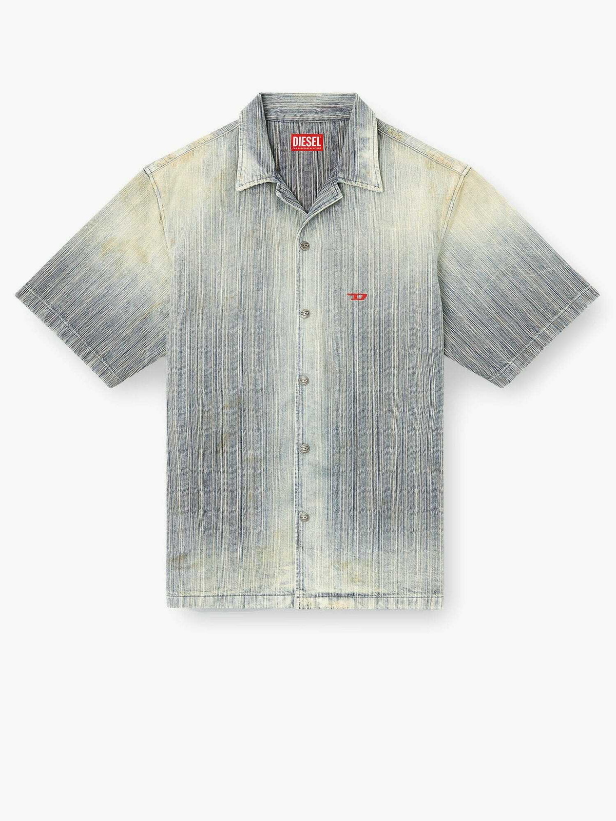 Diesel D-nabil-d Striped Distressed Denim Shirt