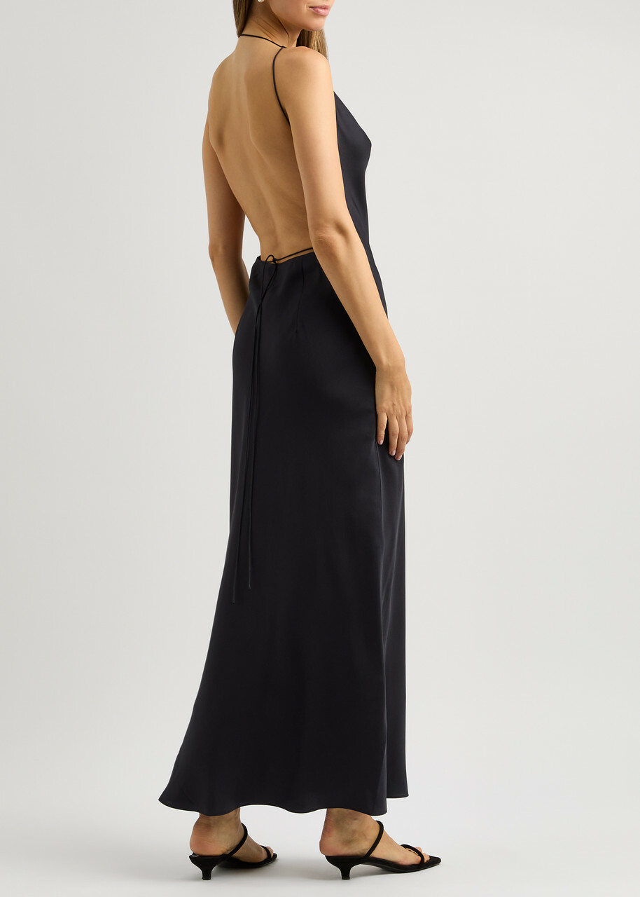 rohe silk maxi dress Rohe Open-back Silk-satin Maxi Dress Navy Rhe