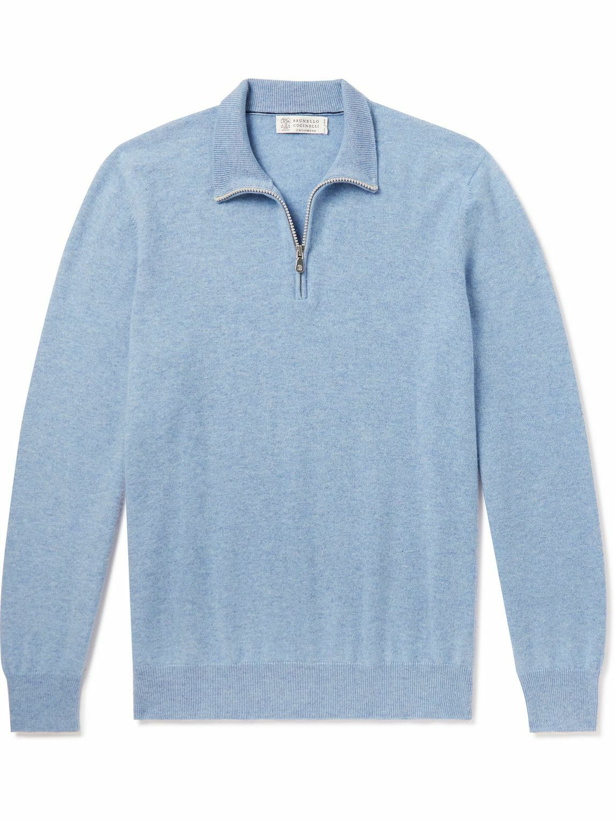 Photo: Brunello Cucinelli - Cashmere Half-Zip Sweater - Blue