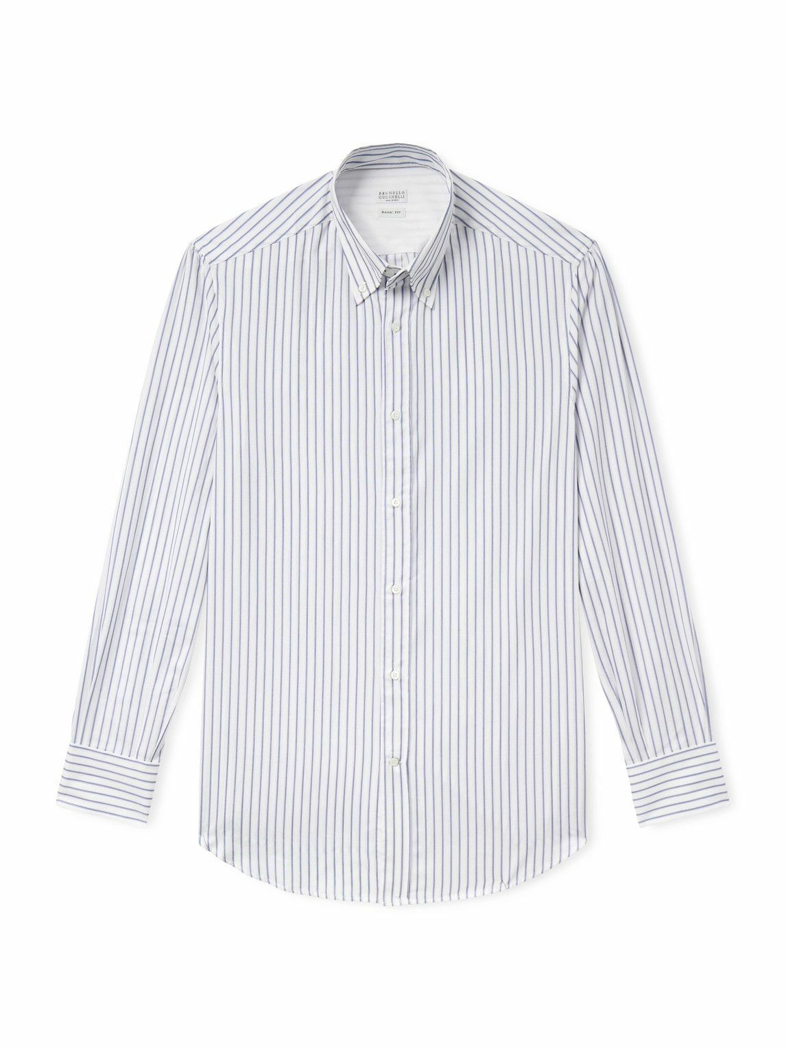 Brunello Cucinelli - Button-Down Collar Striped Cotton-Poplin Shirt - White