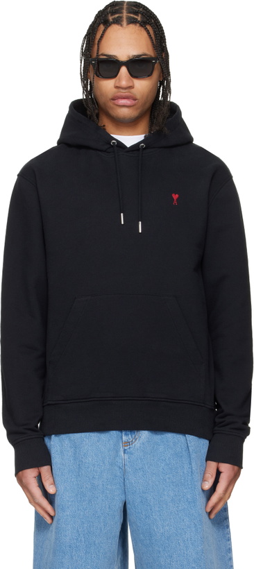 Photo: AMI Paris Black Cotton Red Ami de Coeur Hoodie