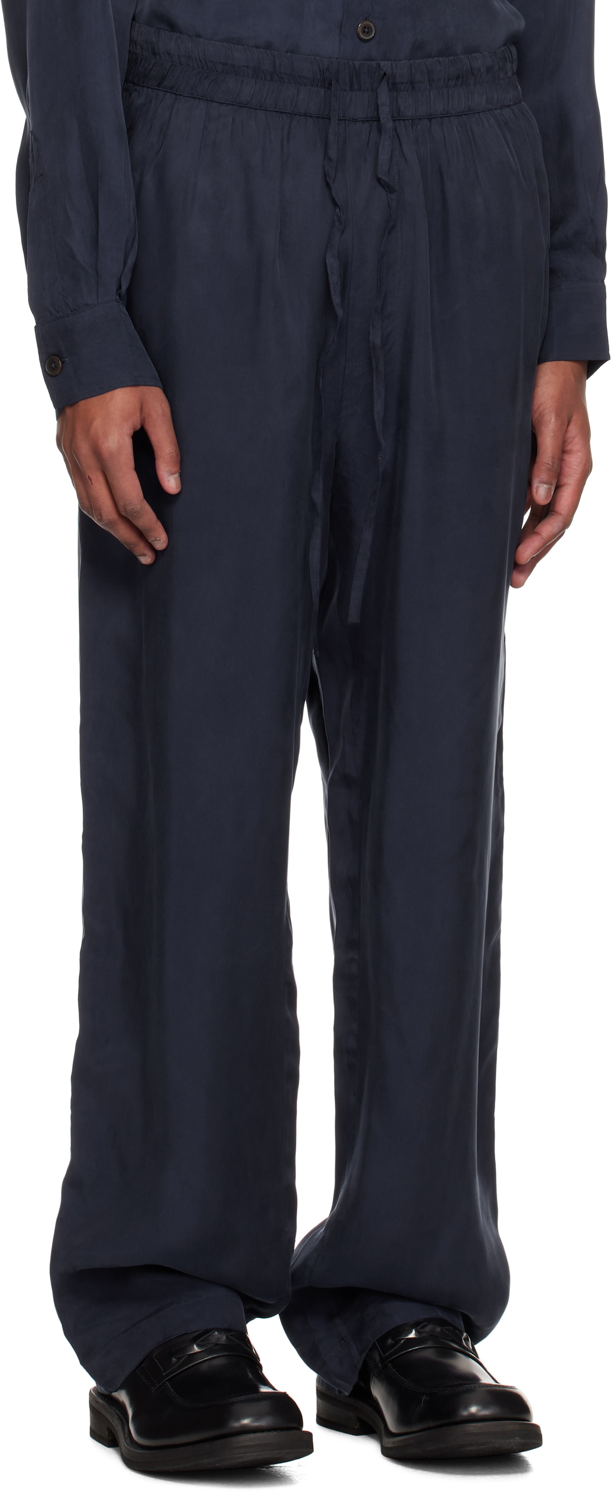 Róhe Navy Fluid Drawcord Trousers