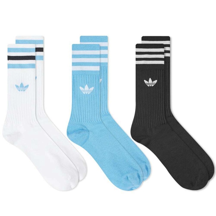 Photo: Adidas Solid Crew Sock - 3 Pack in White/Light Blue/Black