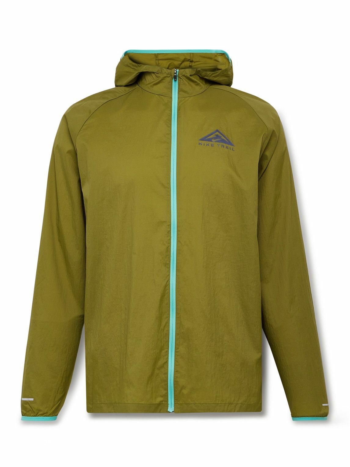 Photo: Nike Running - Trail Aireez Logo-Print Nylon-Ripstop Hooded Jacket - Green