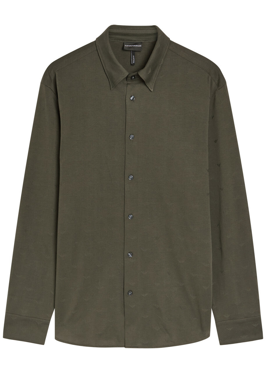 Emporio Armani Logo-intarsia Cotton Shirt Grey