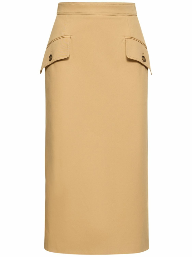 Photo: ALBERTA FERRETTI Cotton Gabardine Pencil Skirt with pockets