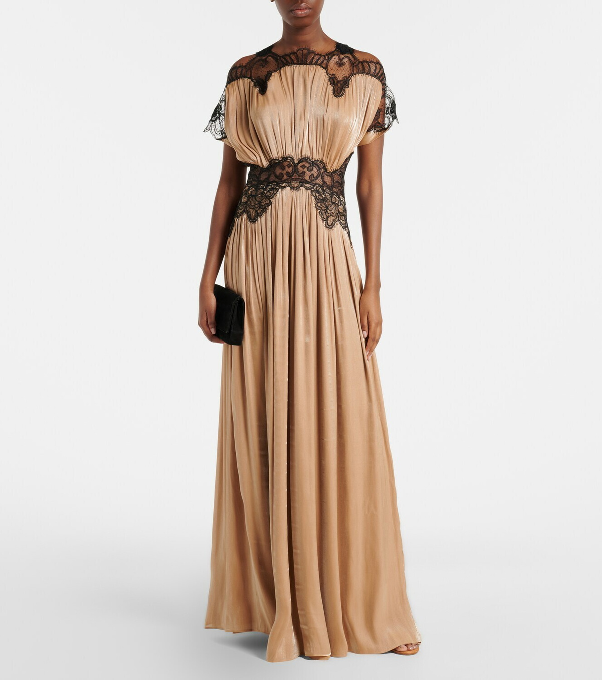 Costarellos Lace-trimmed Lurex georgette gown