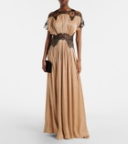 Costarellos Lace-trimmed Lurex georgette gown