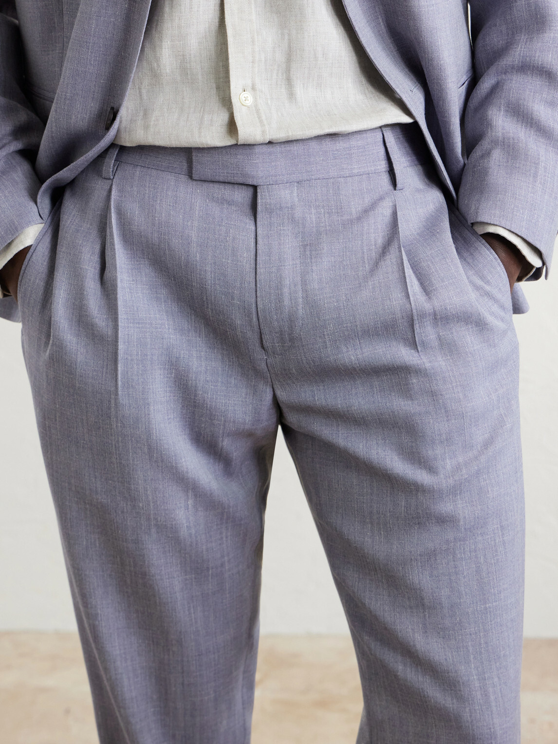 Mr P. - Straight-Leg Pleated Wool, Silk and Linen-Blend Suit Trousers - Purple