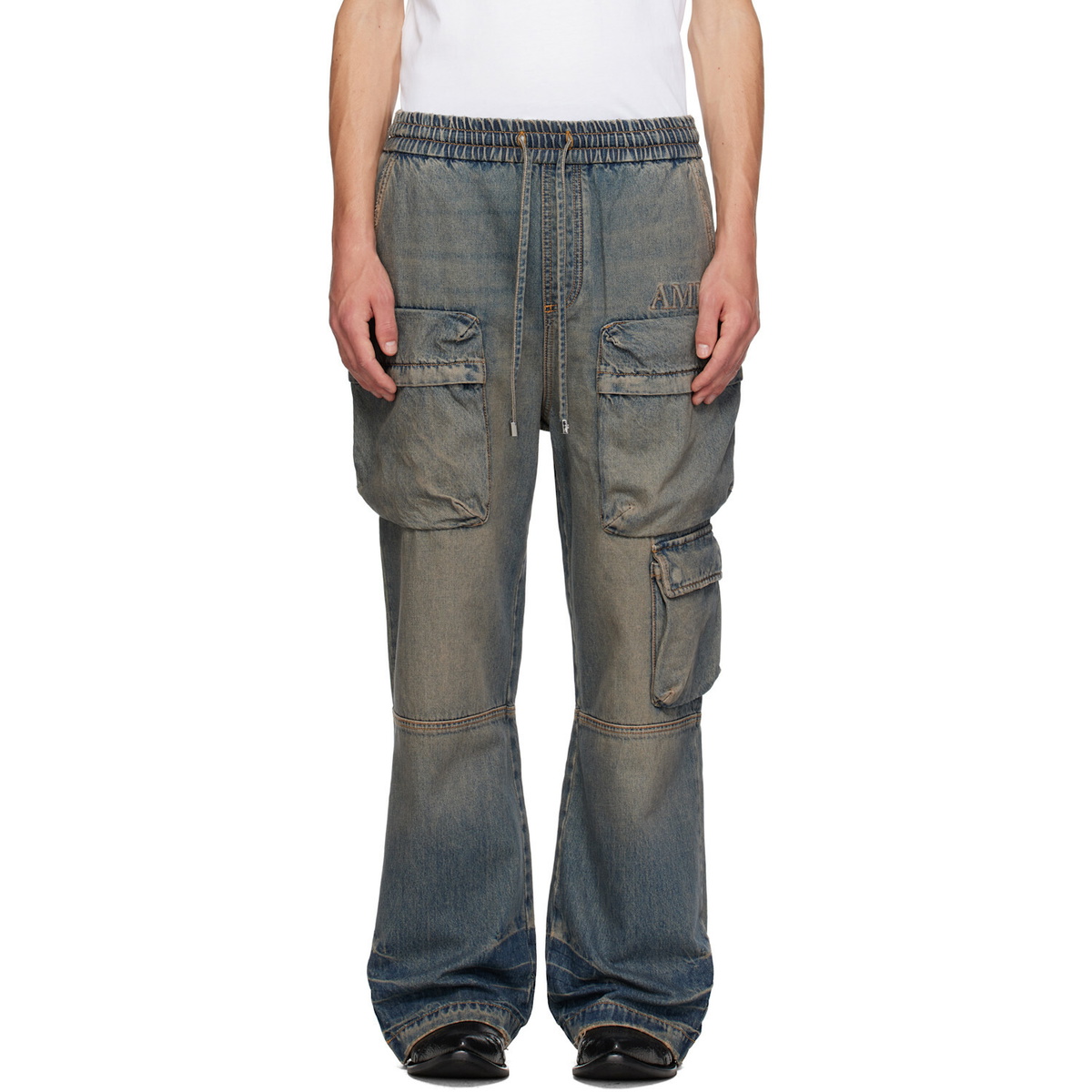 AMIRI Blue Drawstring Baggy Denim Cargo Pants