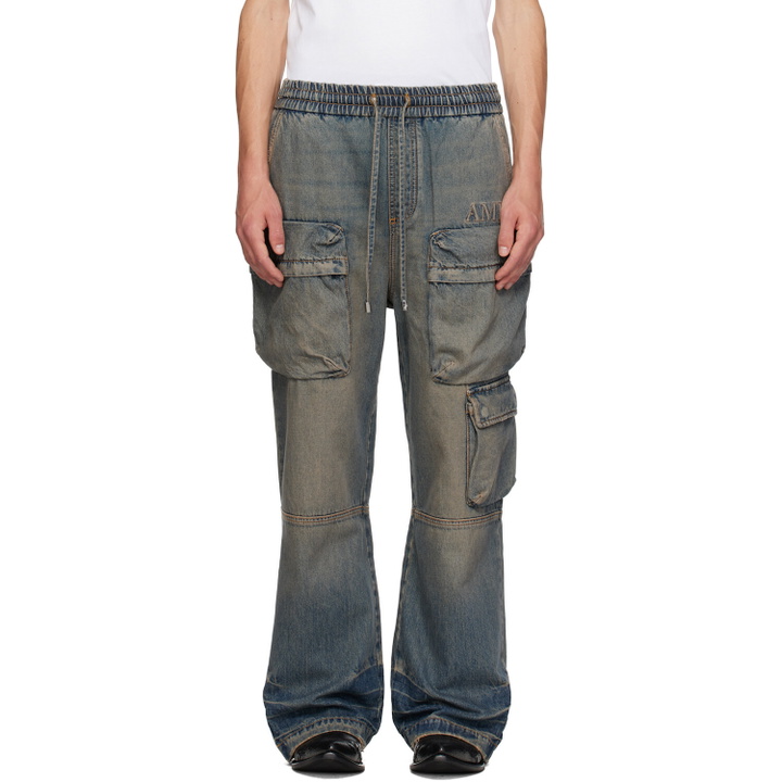 Photo: AMIRI Blue Drawstring Baggy Denim Cargo Pants