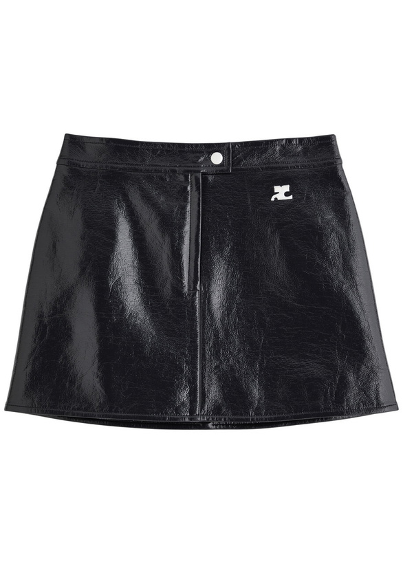 Photo: Courrèges Logo Crinkled Vinyl Mini Skirt Denim