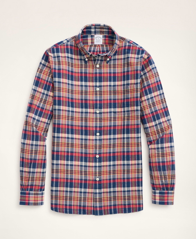 Photo: Brooks Brothers Men's Regent Regular-Fit Sport Shirt, Madras | Coral