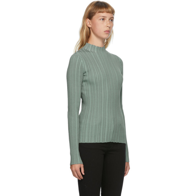 Long Sleeve Turtleneck Ribbed Knitted Top Green