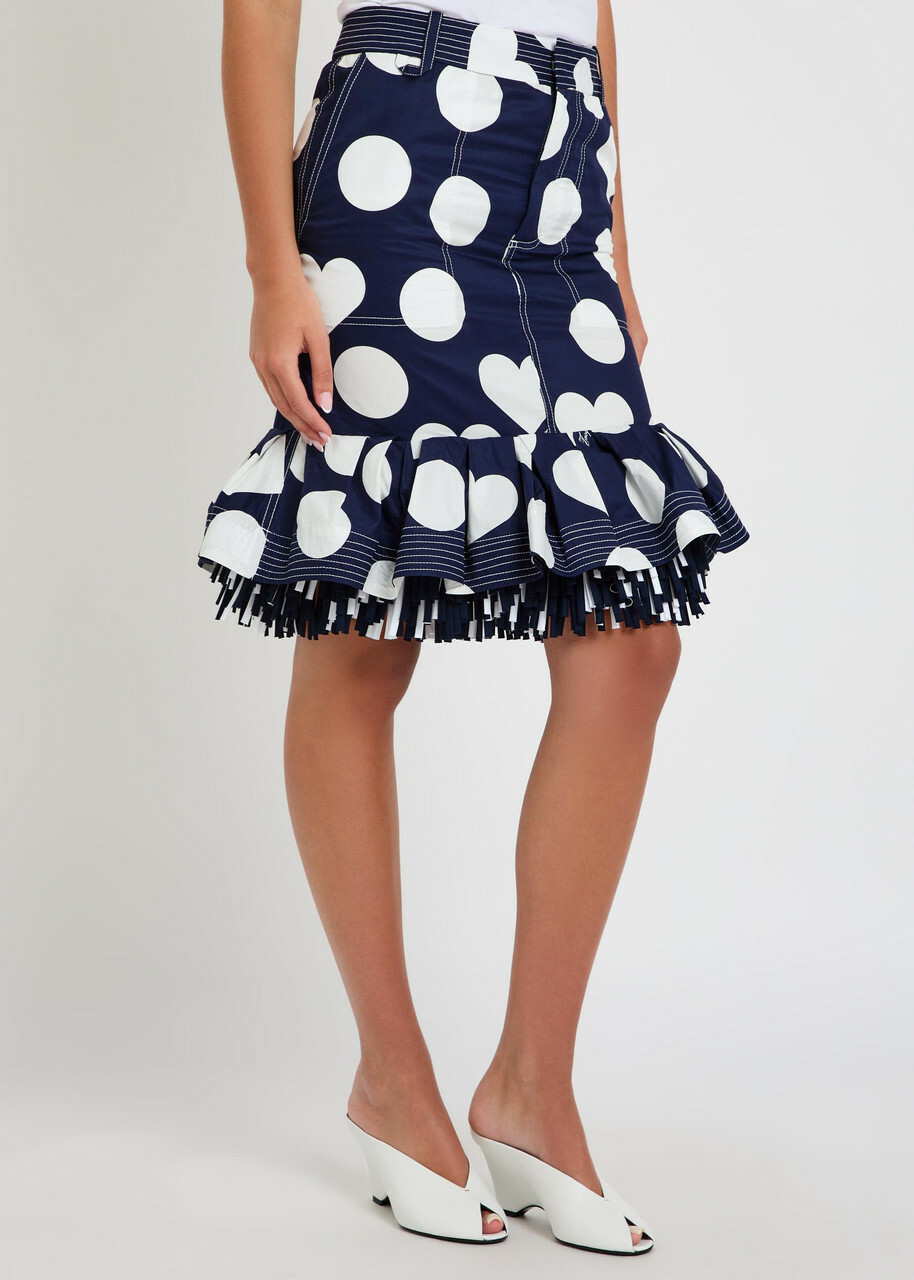 Jacquemus La Jupe Cabana Polka dot Fringed Cotton Knee-length Skirt Navy