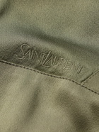 SAINT LAURENT - Logo-Embroidered Wool-Trimmed Satin Bomber Jacket - Green