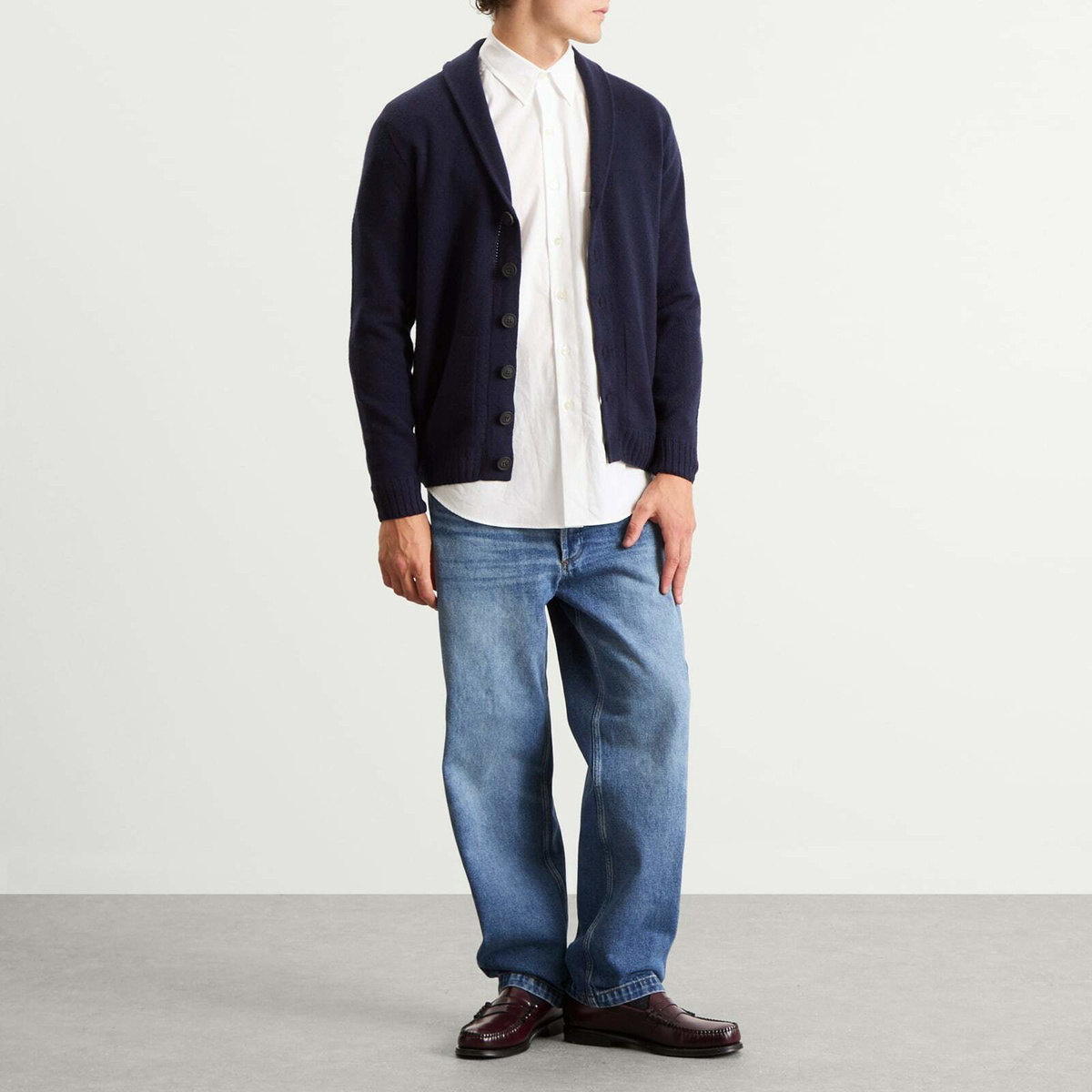 John Smedley Men's Rockford Cashmere Shawl Collar Cardigan in Midnight
