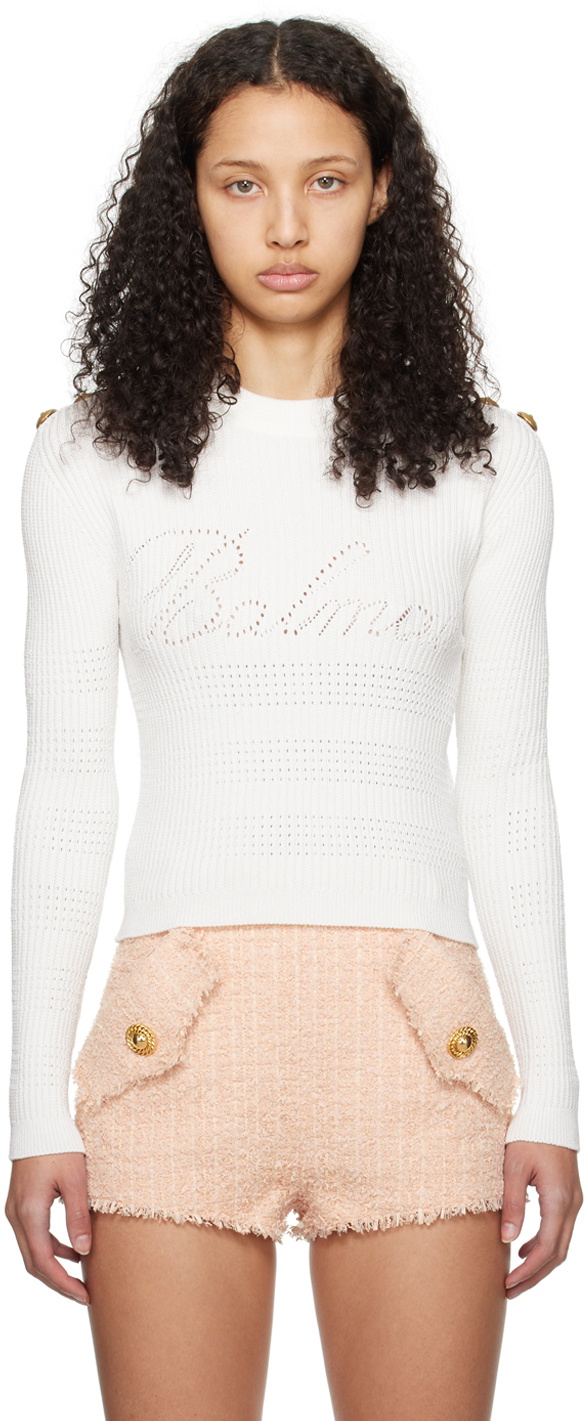 Balmain White Signature Sweater Balmain