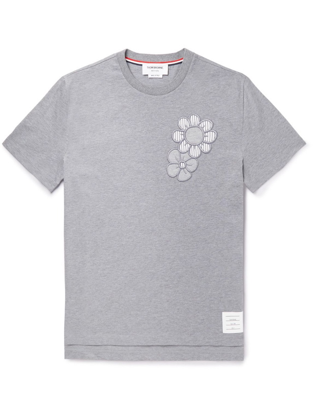 Photo: Thom Browne - Appliquéd Organic Cotton-Jersey T-Shirt - Gray