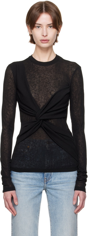 Photo: Nanushka Black Izolda Draped Mesh Jersey T-shirt