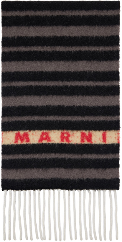 Photo: Marni Black & Gray Striped Alpaca Scarf