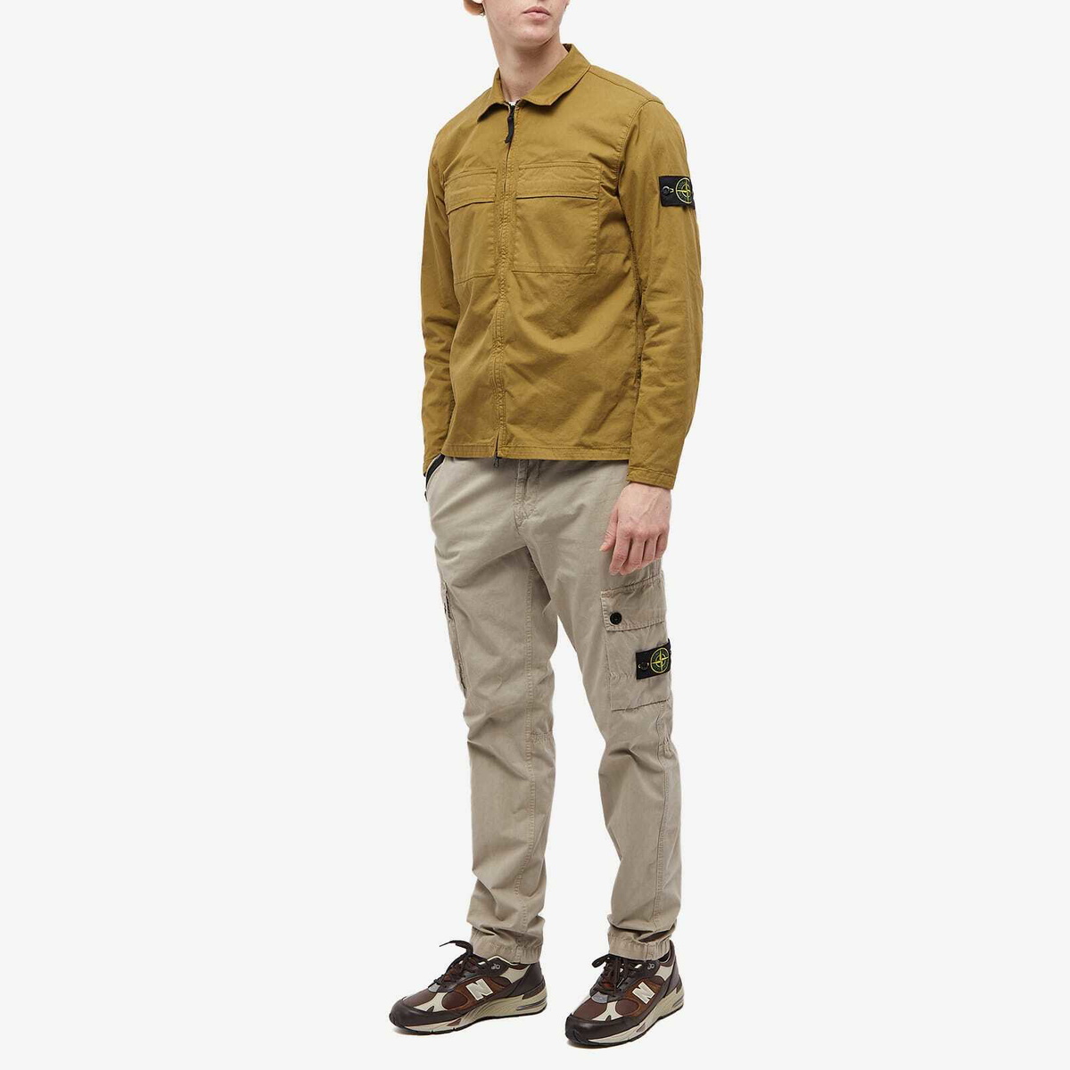 Stone Island Men's Supima Cotton Twill Stretch-TC Zip Shirt Jacket in Dark  Beige