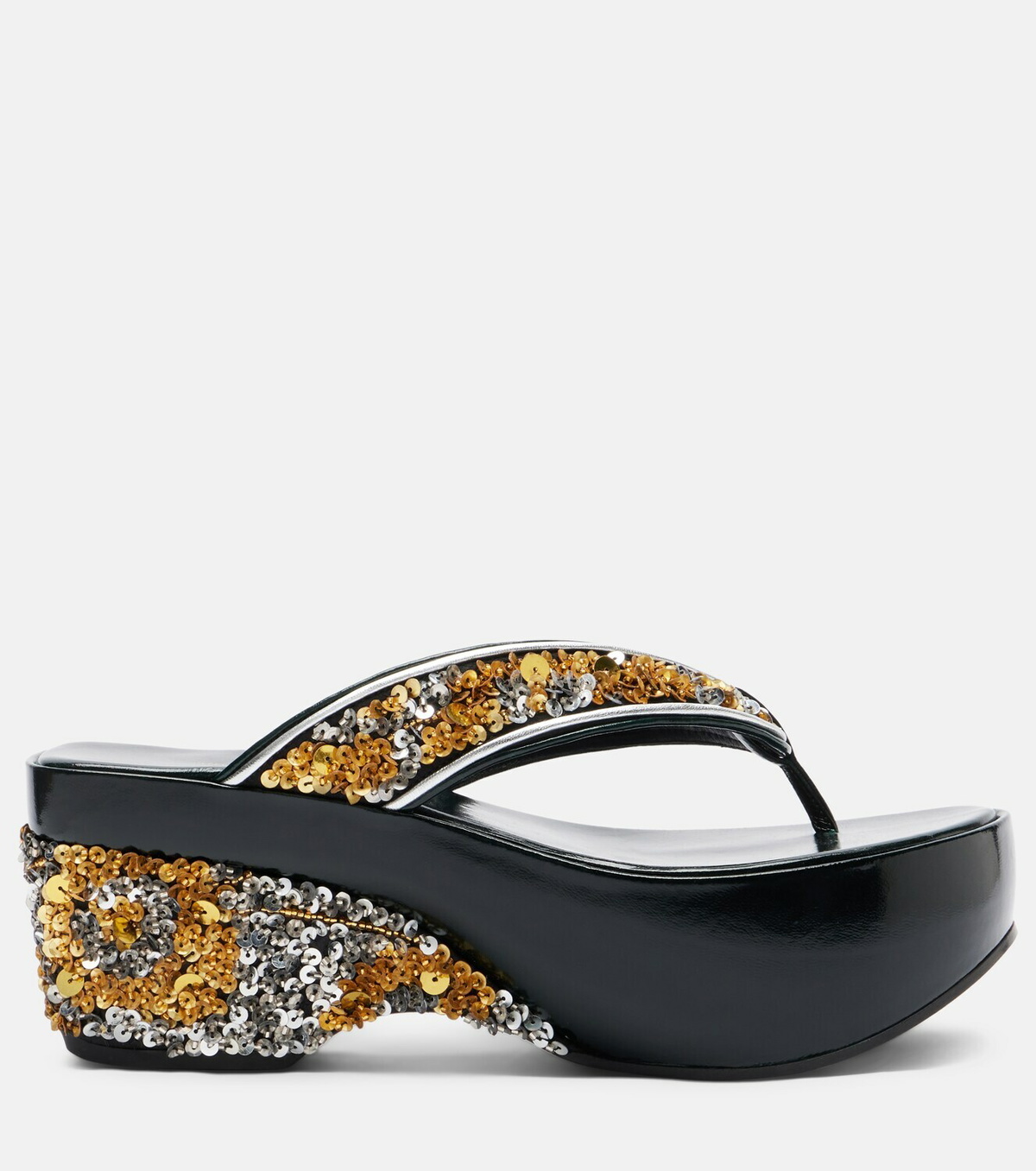 Dries Van Noten Sequined wedge thong sandals
