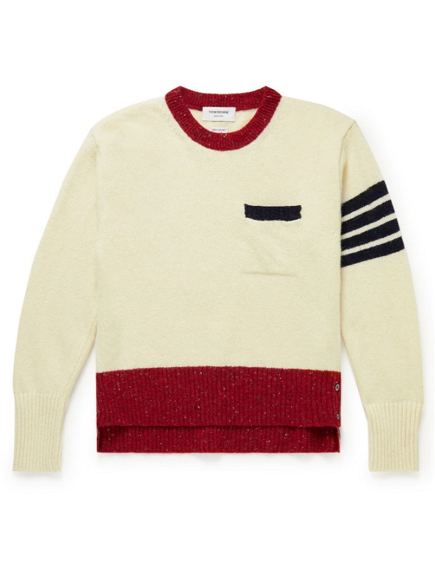 Photo: Thom Browne - Striped Wool and Mohair-Blend Sweater - White