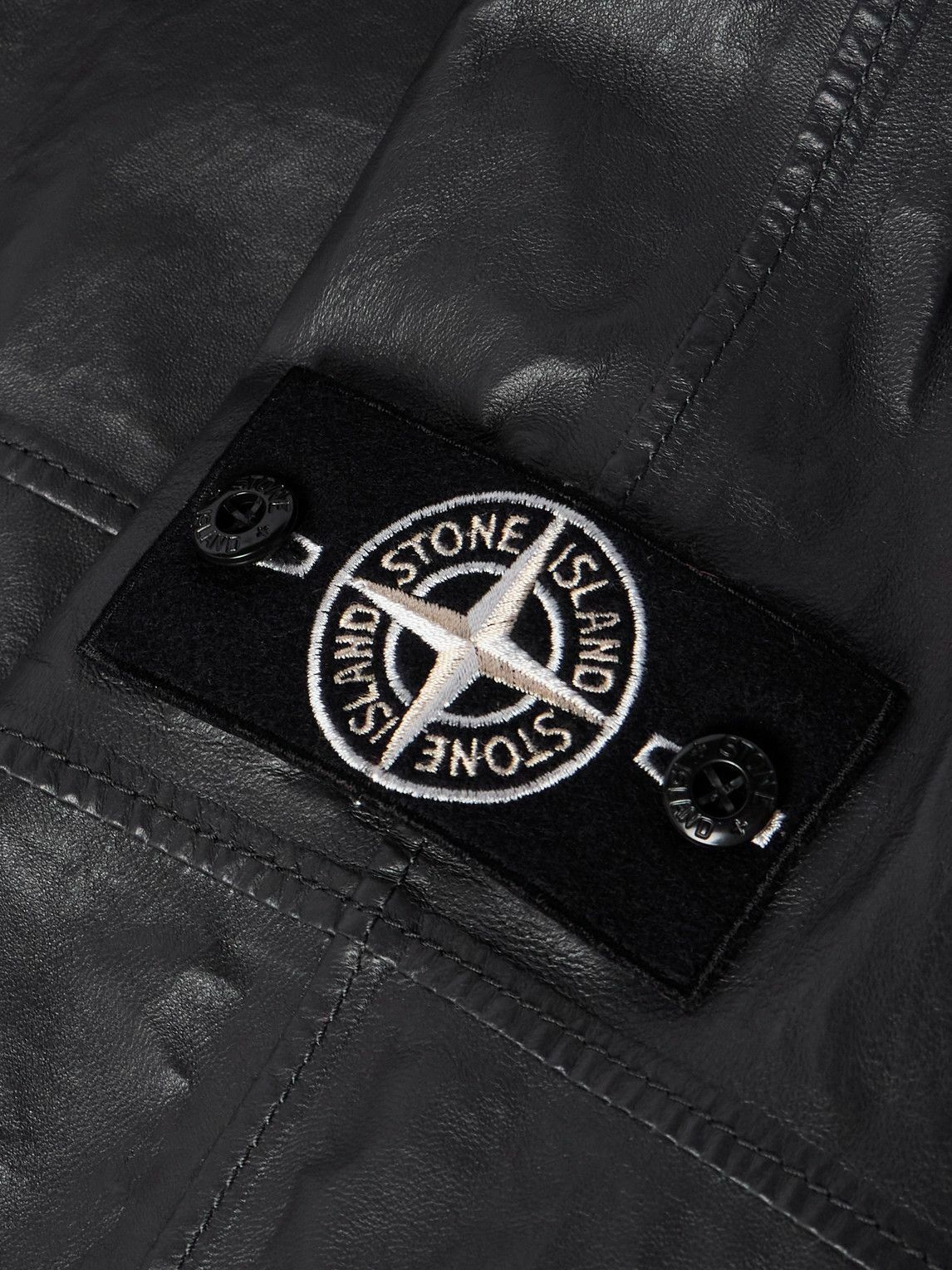 Stone Island - Logo-Appliquéd Paneled Textured Leather Hooded Jacket - Gray