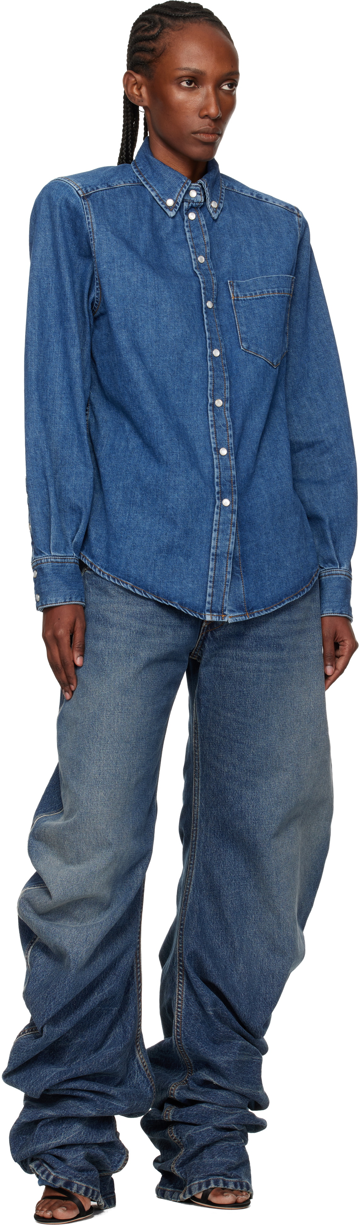 Mugler Blue Denim Power Shirt