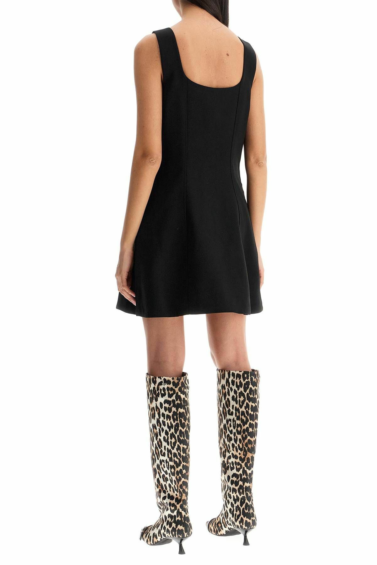ワンピース Ganni Black Mini Dress In Crepe Black Crepe Mini Dress | GANNI US