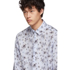 Neil Barrett Blue and White Striped Floral All-Over Shirt