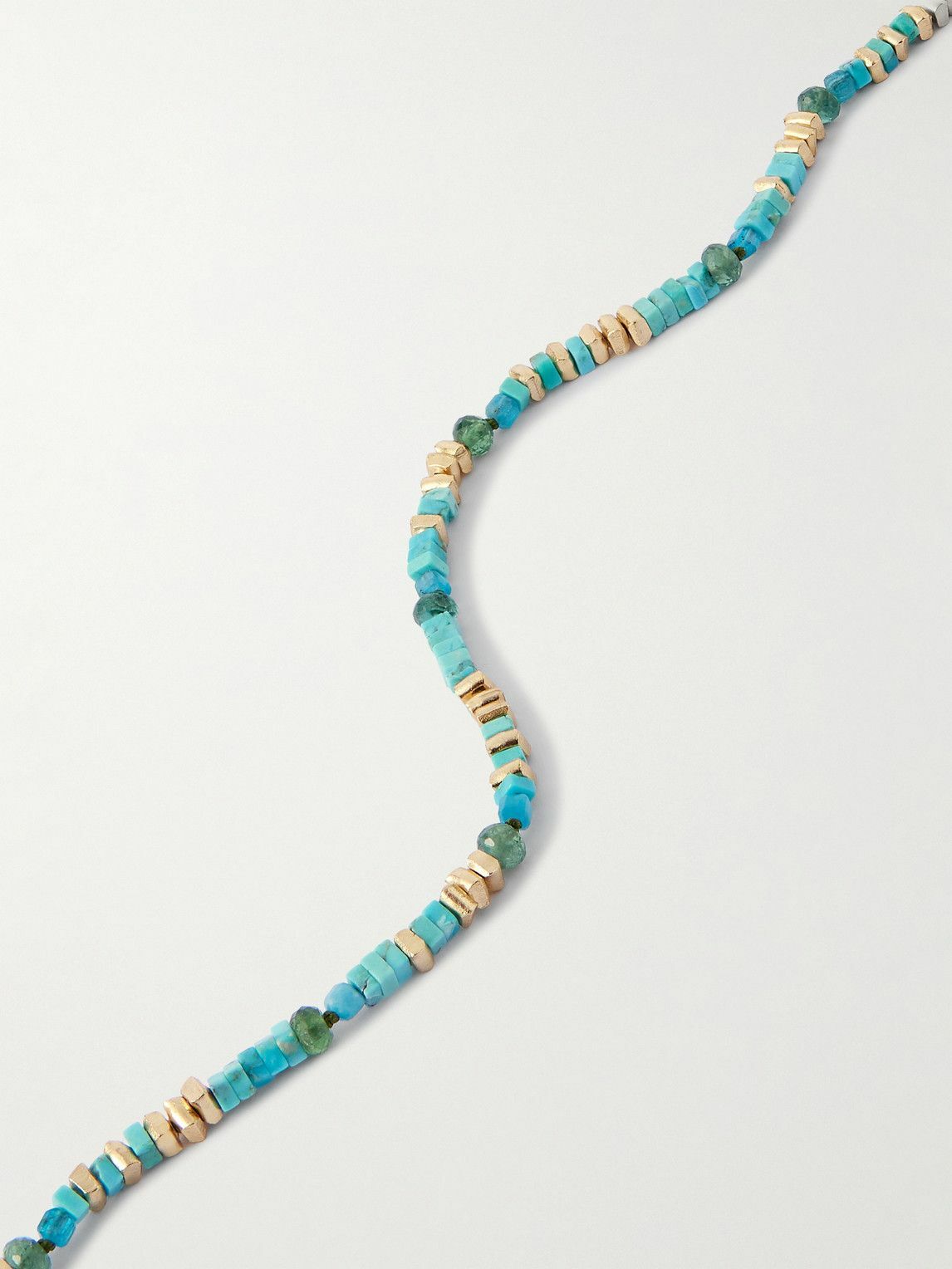 Peyote Bird - Gold-Plated, Turquoise and Apatite Beaded Necklace