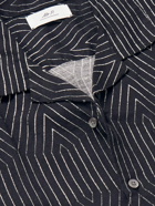 Mr P. - Camp-Collar Printed Linen and Cotton-Blend Shirt - Black