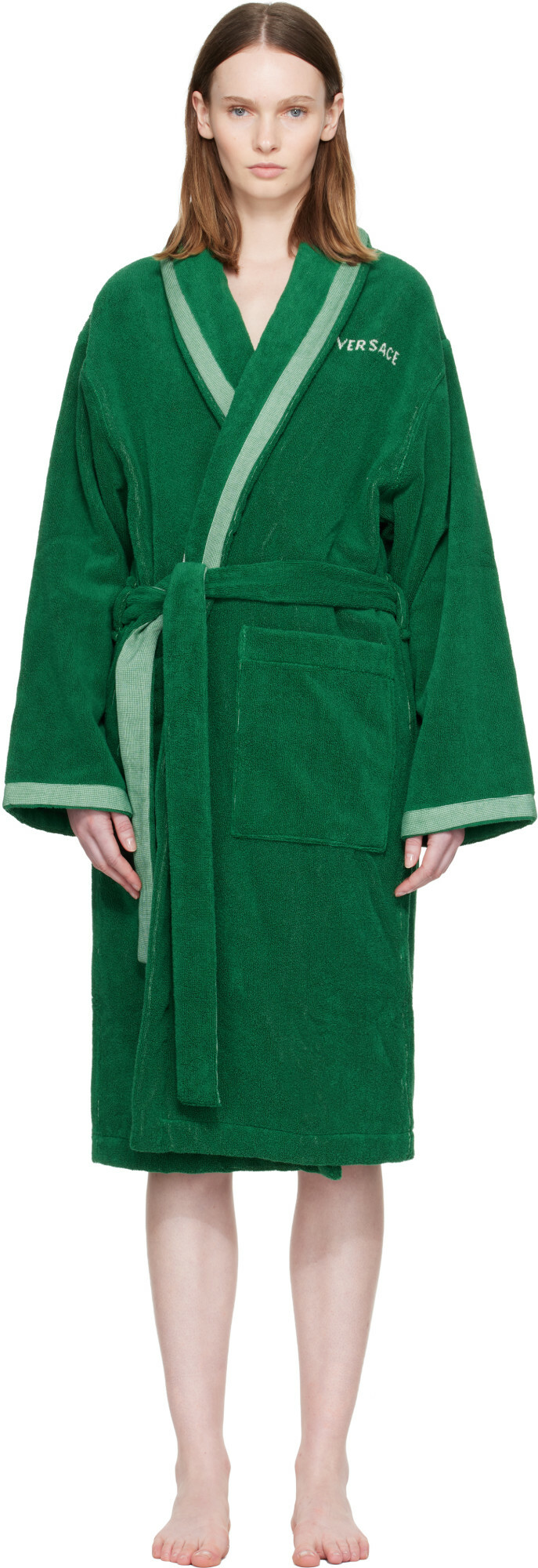 Versace Green Cotton-Terry Jacquard Bathrobe