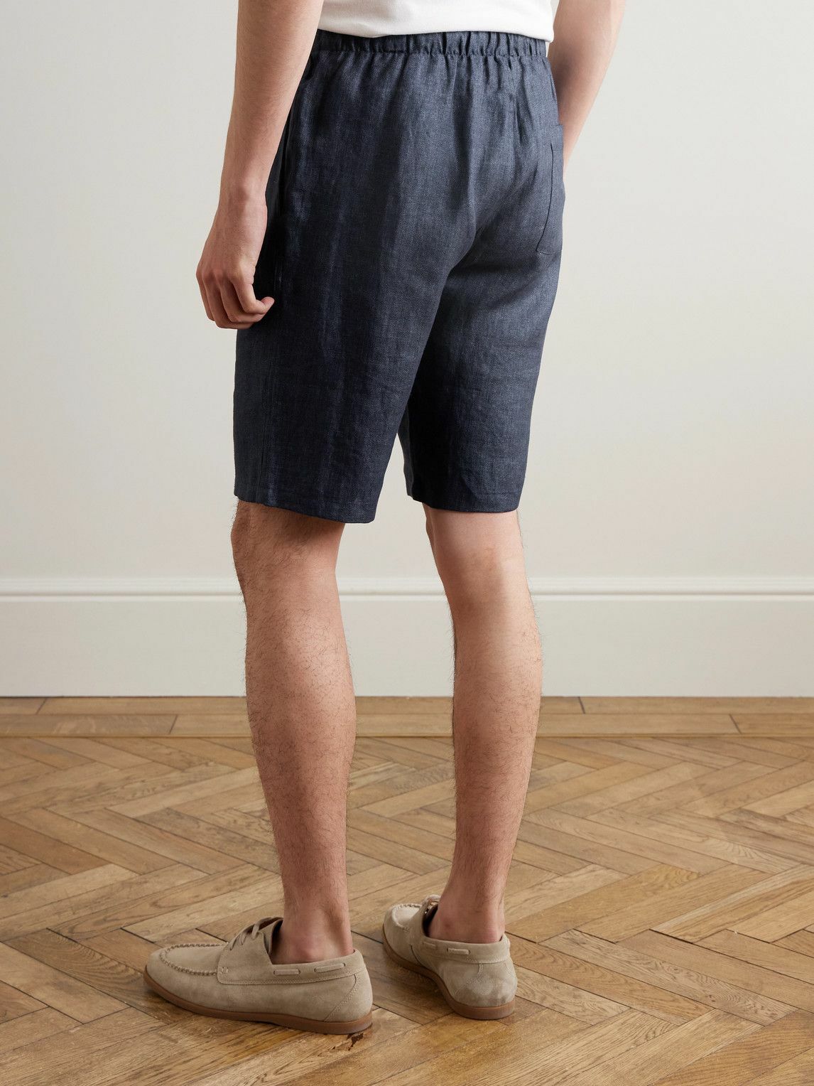 De Petrillo - Slim-Fit Straight-Leg Linen Drawstring Shorts - Blue