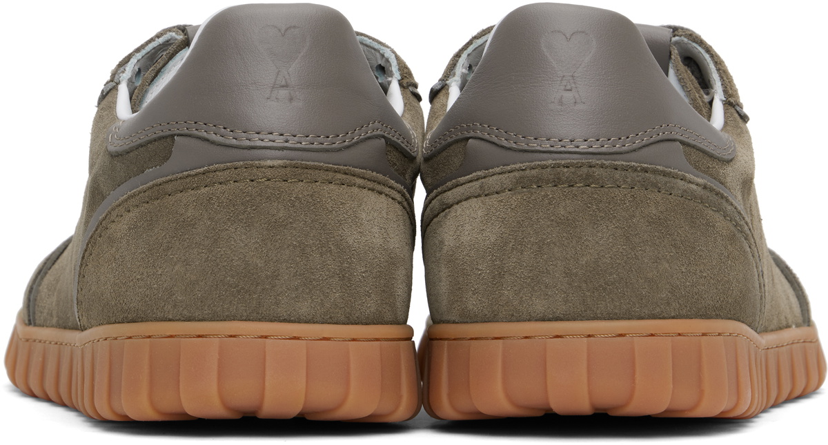AMI Paris Taupe Leather Low Top Step Sneakers