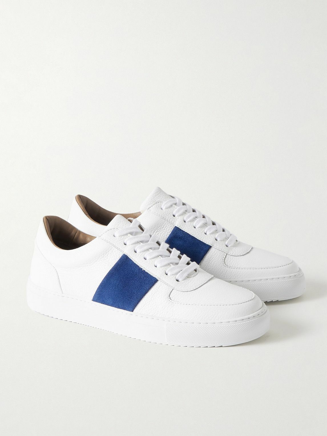 Mr P. - Larry Pebble-Grain Leather and Suede Sneakers - White