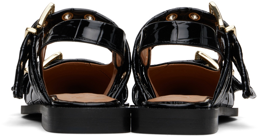 【送関込】Ganni☆Crocodile print patent leather ballerinas GANNI Black Croco Patent Buckle Ballerina Flats GANNI