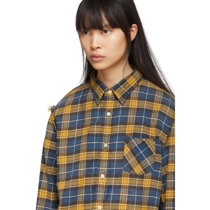 R13 Blue and Yellow Plaid Shredded Seam Shirt R13 R13 Blue and Yellow Plaid Shredded Seam Shirt R13