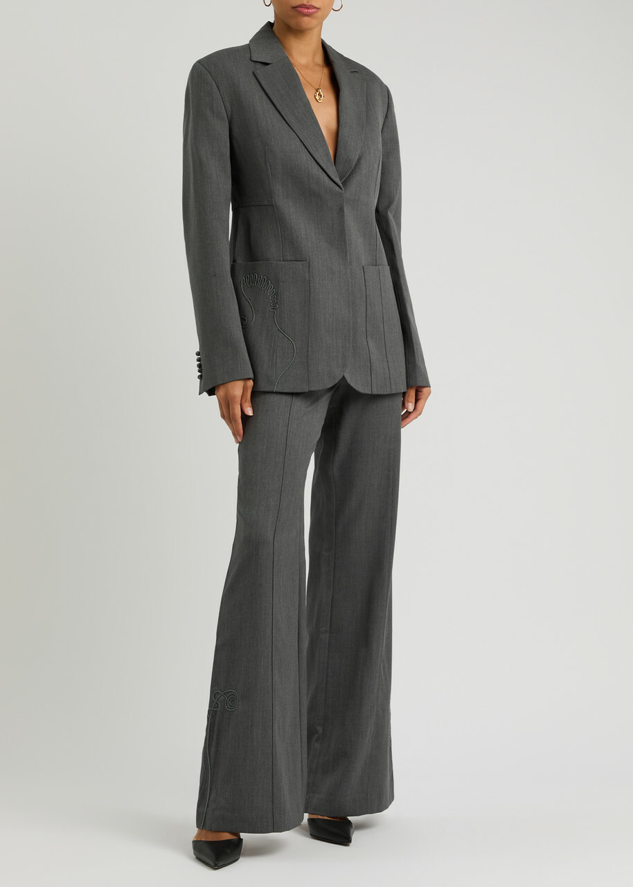 Clea Ashford Embroidered Wool Blazer Grey