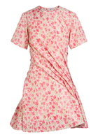 Loewe Twisted Floral-print Mini Dress White And Pink