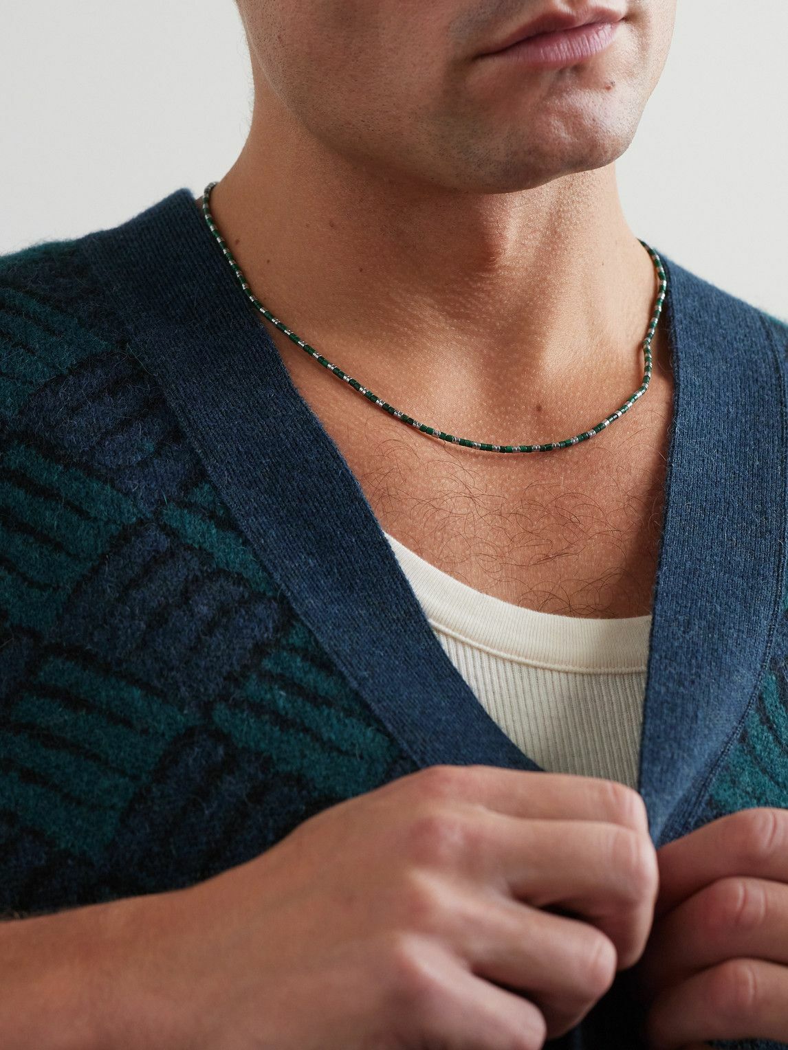 Mikia - Malachite, Hematite and Silver Beaded Necklace