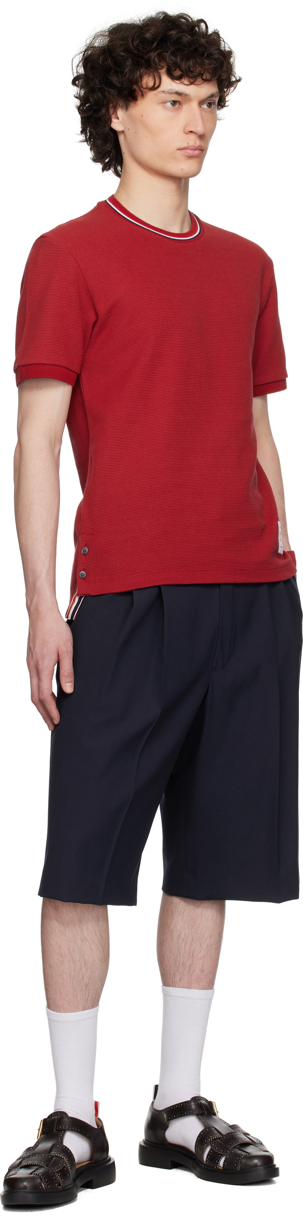Thom Browne Burgundy Short Sleeve Rib Cuff T-shirt Thom Browne