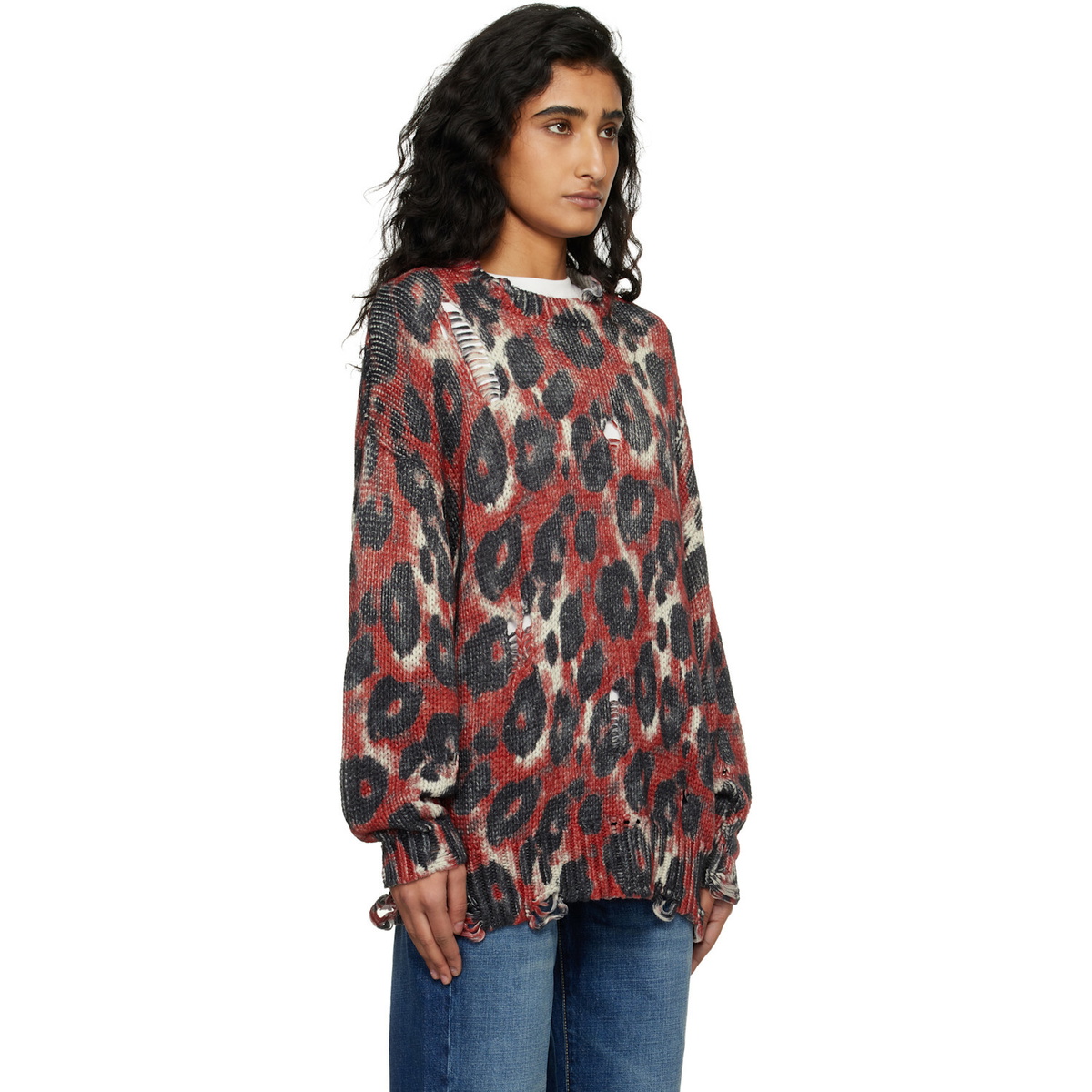 R13 Red & Black Printed Oversized Sweater