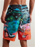 Palm Angels - Oil Printed Straight-Leg Long-Length Swim Shorts - Blue